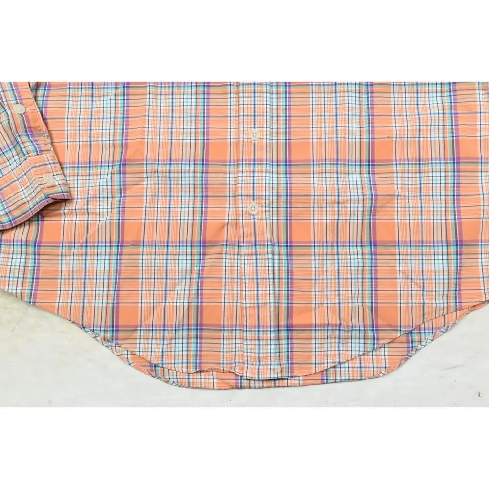 Vintage Polo Ralph Lauren Trim Western Shirt Mens XL Orange Plaid Long Sleeve